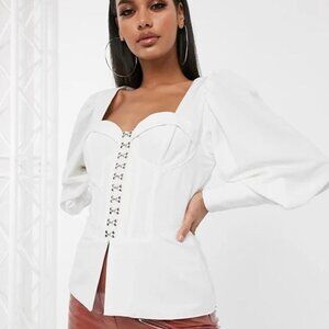 Lavish Alice Puff Sleeve Corset Top in White Size US 12